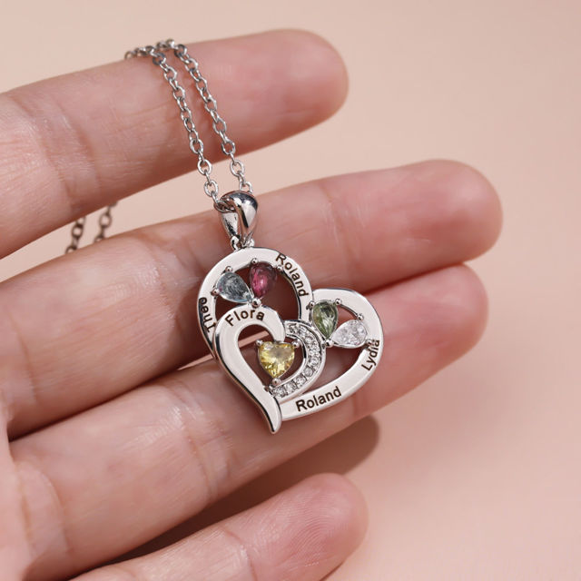 Picture of Personalized Heart Necklaces with Birthstone | Family Stainless Steel Necklace