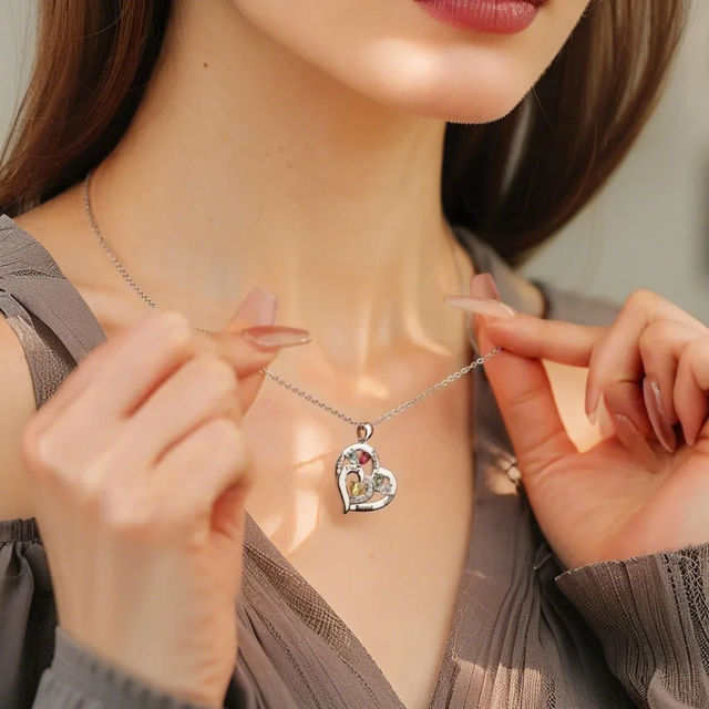 Picture of Personalized Heart Necklaces with Birthstone | Family Stainless Steel Necklace