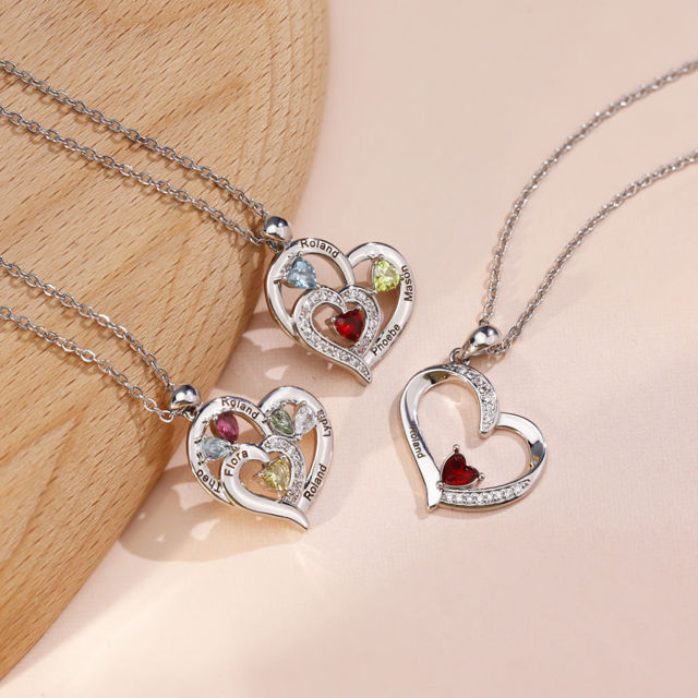Picture of Personalized Heart Necklaces with Birthstone | Family Stainless Steel Necklace