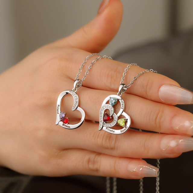 Picture of Personalized Heart Necklaces with Birthstone | Family Stainless Steel Necklace