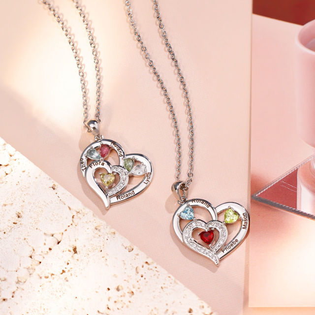 Picture of Personalized Heart Necklaces with Birthstone | Family Stainless Steel Necklace