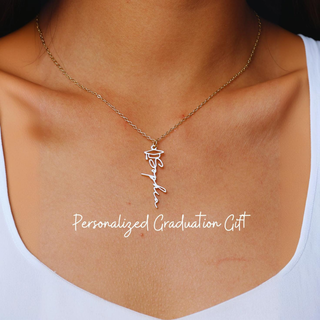 Picture of Custom Graduation Cap Name Necklace | Personalized Stainless Steel Necklace | Graduation Gift