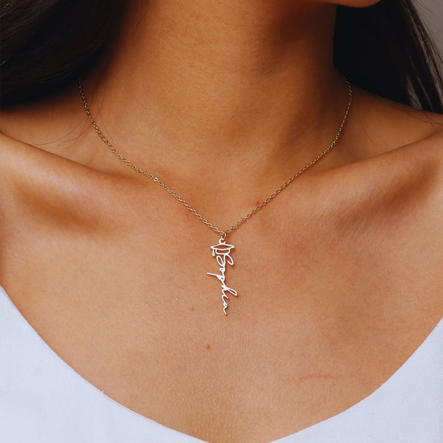 Picture of Custom Graduation Cap Name Necklace | Personalized Stainless Steel Necklace | Graduation Gift