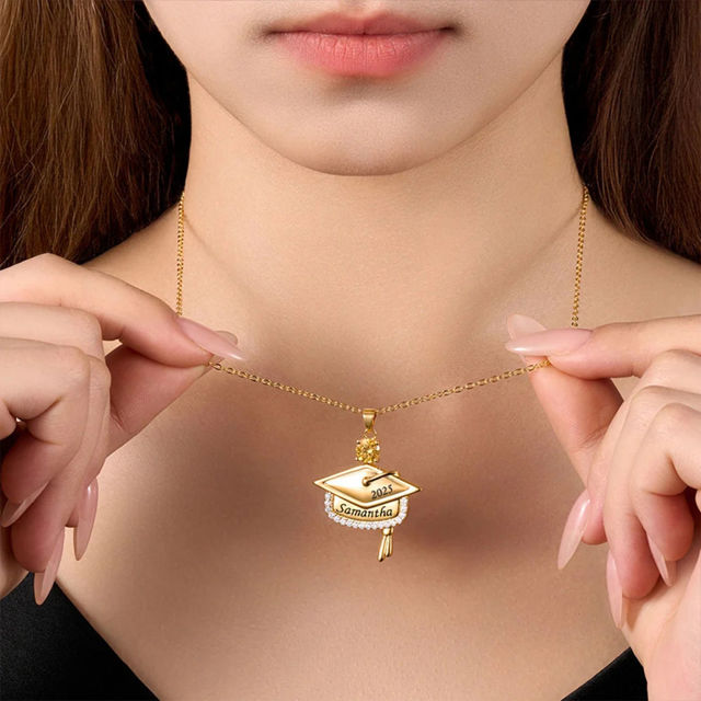 Picture of Custom Birthstone Graduation Necklace | Personalized College Necklace | Graduation Gift for Her