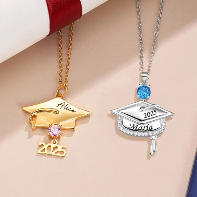 Picture of Custom Birthstone Graduation Necklace | Personalized College Necklace | Graduation Gift for Her