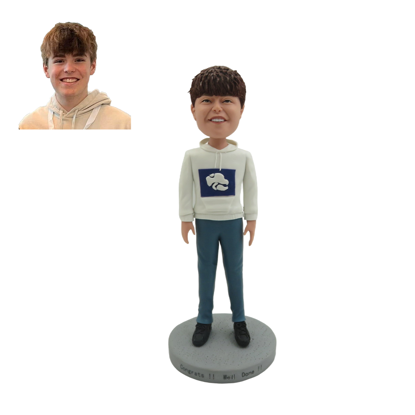 Picture of Custom Bobbleheads:  Boy and Customized Logo | Personalized Bobbleheads for the Special Someone as a Unique Gift Idea｜Best Gift Idea for Birthday, Christmas, Thanksgiving etc.