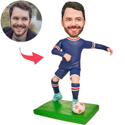 Picture of Custom Bobbleheads: Soccer Player Blue Uniform | Personalized Bobbleheads for the Special Someone as a Unique Gift Idea｜Best Gift Idea for Birthday, Christmas, Thanksgiving etc.