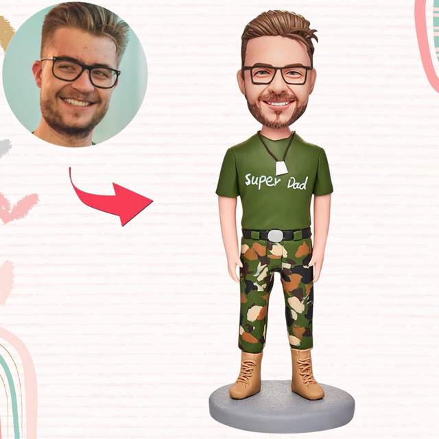 Afbeeldingen van Gepersonaliseerde bobbleheads: Vaderdagcadeau voor papa in camouflage | Gepersonaliseerde bobbleheads voor die ene speciale persoon als uniek cadeau-idee｜Het beste cadeau-idee voor verjaardagen, Kerstmis, Thanksgiving, etc.