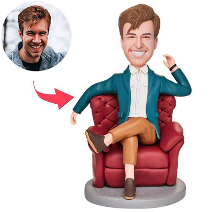 Picture of Custom Bobbleheads: Father's Day Gift Dad Sitting on Sofa | Personalized Bobbleheads for the Special Someone as a Unique Gift Idea｜Best Gift Idea for Birthday, Christmas, Thanksgiving etc.