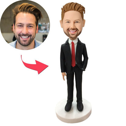 Picture of Custom Bobbleheads: Male Executive In Red Tie | Personalized Bobbleheads for the Special Someone as a Unique Gift Idea｜Best Gift Idea for Birthday, Christmas, Thanksgiving etc.