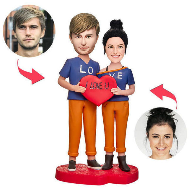 Picture of Custom Bobbleheads: A Couple Dressed in LOVE Bobbleheads | Personalized Bobbleheads for the Special Someone as a Unique Gift Idea｜Best Gift Idea for Birthday, Christmas, Thanksgiving etc.