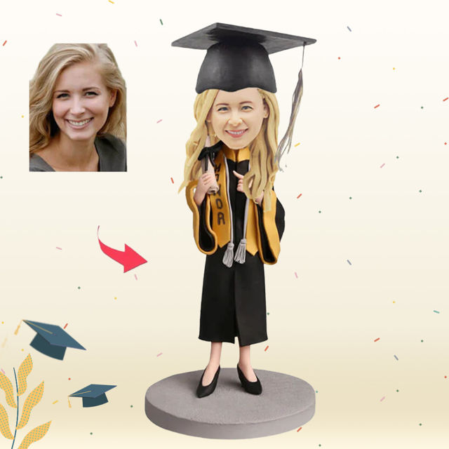 Picture of Custom Bobbleheads: Graduation Girl | Personalized Bobbleheads for the Special Someone as a Unique Gift Idea｜Best Gift Idea for Graduation Birthday  etc.