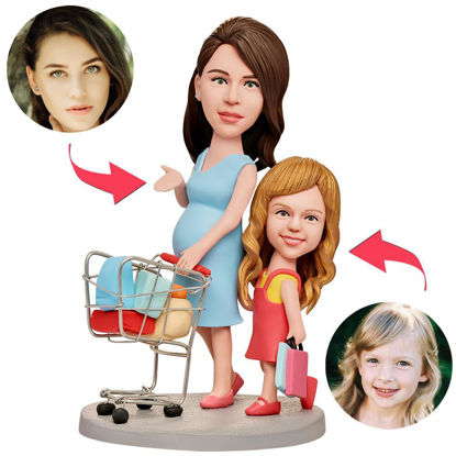 Picture of Custom Bobbleheads: Pregnant Mom Taking Daughter Shopping Bobbleheads | Personalized Bobbleheads for the Special Someone as a Unique Gift Idea｜Best Gift Idea for Birthday, Christmas, Thanksgiving etc.