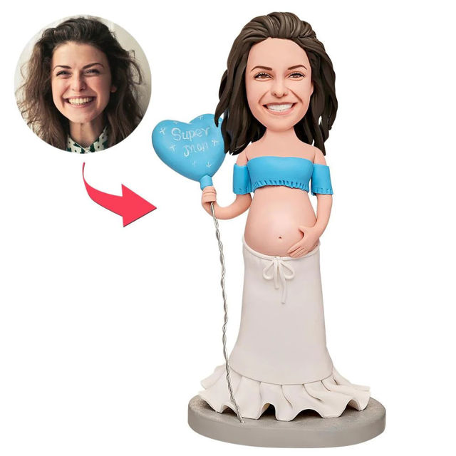 Afbeeldingen van Gepersonaliseerde bobbleheads: zwangere supermoeder met ballon | Gepersonaliseerde bobbleheads voor die ene speciale persoon als uniek cadeau-idee｜Het beste cadeau-idee voor verjaardagen, Kerstmis, Thanksgiving, etc.