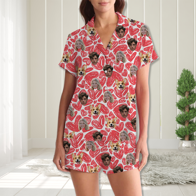 Picture of Custom Summer Pajamas Full Set with Face - Short Sleeve Pajamas - Personalised Unisex Pajamas Set