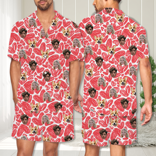 Picture of Custom Summer Pajamas Full Set with Face - Short Sleeve Pajamas - Personalised Unisex Pajamas Set