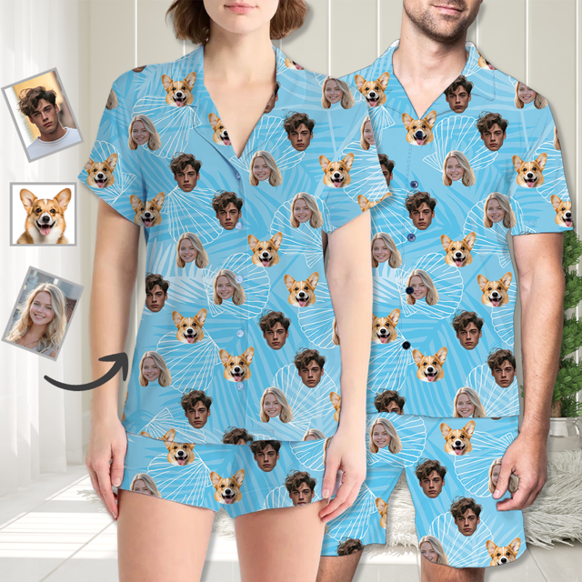 Picture of Custom Summer Face Pajama Full Set with Short Sleeves - Personalized Unisex Pajama Set - Birthday Gift
