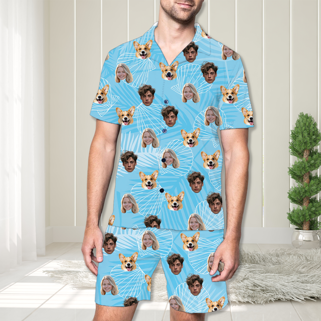Picture of Custom Summer Face Pajama Full Set with Short Sleeves - Personalized Unisex Pajama Set - Birthday Gift