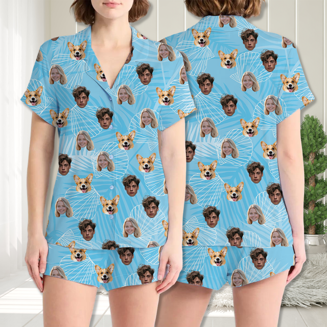 Picture of Custom Summer Face Pajama Full Set with Short Sleeves - Personalized Unisex Pajama Set - Birthday Gift