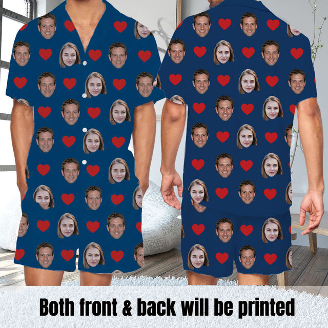 Picture of Custom Short Sleeves Face Pajamas Full Set - Personalised Unisex Summer Pajama Set - Nice Birthday Gift