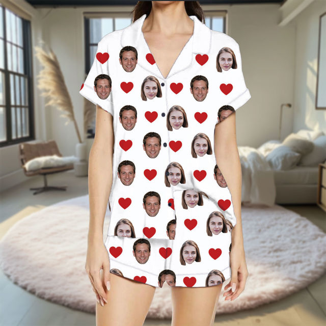 Picture of Custom Short Sleeves Face Pajamas Full Set - Personalised Unisex Summer Pajama Set - Nice Birthday Gift
