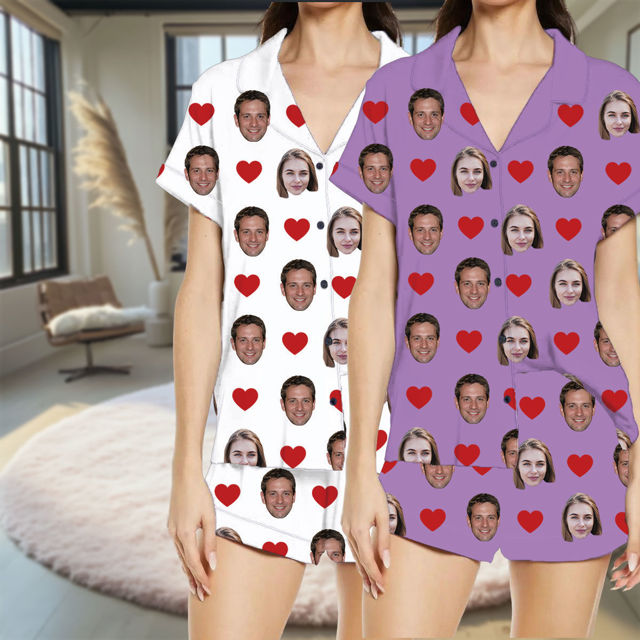 Picture of Custom Short Sleeves Face Pajamas Full Set - Personalised Unisex Summer Pajama Set - Nice Birthday Gift
