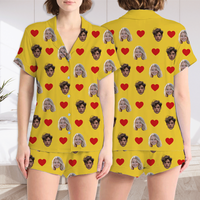 Picture of Custom Short Sleeves Face Pajamas Full Set - Personalised Unisex Summer Pajama Set - Nice Birthday Gift