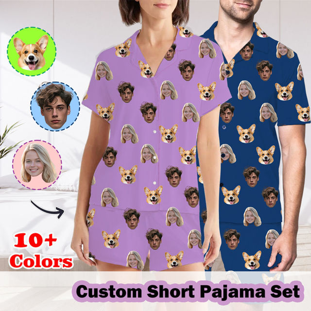 Picture of Custom Short Sleeves Face Pajamas Full Set - Personalised Unisex Summer Pajamas - Nice Birthday Gift