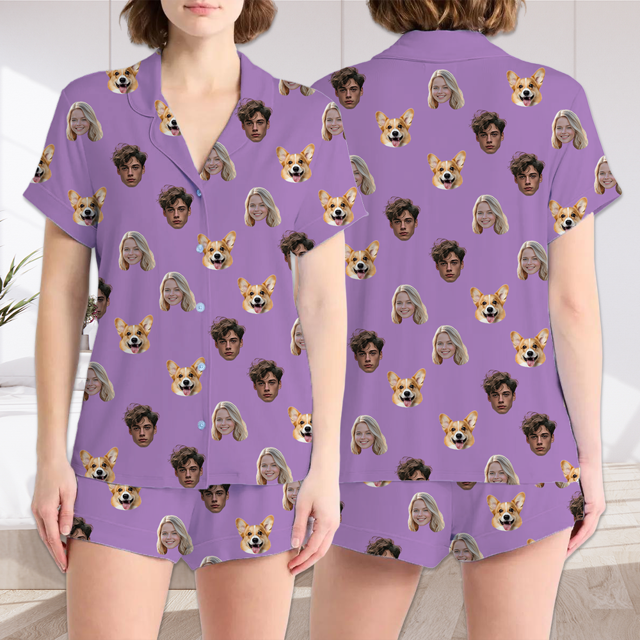 Picture of Custom Short Sleeves Face Pajamas Full Set - Personalised Unisex Summer Pajamas - Nice Birthday Gift