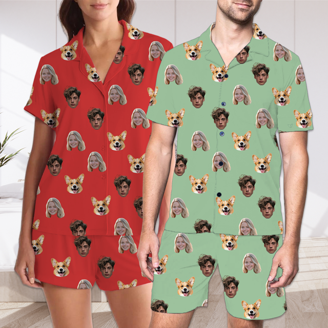 Picture of Custom Short Sleeves Face Pajamas Full Set - Personalised Unisex Summer Pajamas - Nice Birthday Gift