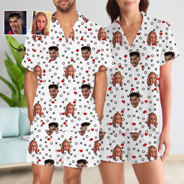 Picture of Custom Summer Pajamas Full Set with Face & Short Sleeves - Personalised Unisex Pajama Set