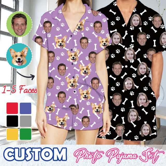 Picture of Custom Summer Pajamas Full Set with Face - Personalised Unisex Pajama Sets as Birthday Gift