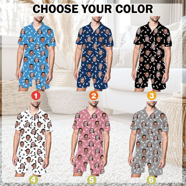 Picture of Custom Summer Pajamas Full Set with Face - Personalised Unisex Pajama Sets as Birthday Gift