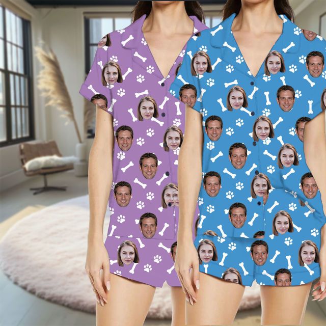 Picture of Custom Summer Pajamas Full Set with Face - Personalised Unisex Pajama Sets as Birthday Gift