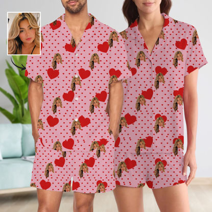 Picture of Custom Summer Pajamas Full Set with Short Sleeves - Personalised Pajama Set with Faces - Gift for Her or Him