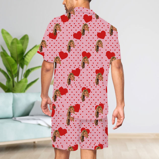 Picture of Custom Summer Pajamas Full Set with Short Sleeves - Personalised Pajama Set with Faces - Gift for Her or Him