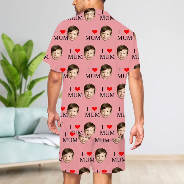 Picture of Custom Summer Pajamas Full Set with Short Sleeves - Personalised Unisex Pajama Set with Faces - Birthday Gift
