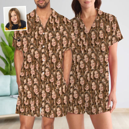 Picture of Custom Summer Pajamas Full Sets with Short Sleeves - Personalised Unisex Pajama Sets with Faces - Best Birthday Gift