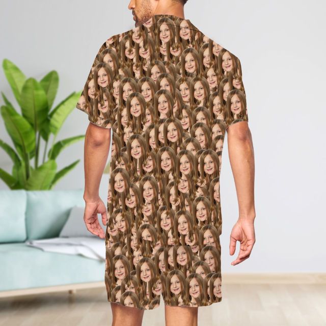 Picture of Custom Summer Pajamas Full Sets with Short Sleeves - Personalised Unisex Pajama Sets with Faces - Best Birthday Gift