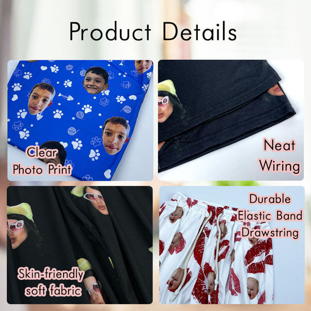 Picture of Custom Summer Pajamas Full Sets with Short Sleeves - Personalised Unisex Pajama Sets with Faces - Best Birthday Gift