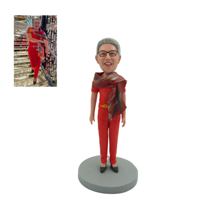Picture of Custom Bobbleheads:  Woman Wearing Red Scarf | Personalized Bobbleheads for the Special Someone as a Unique Gift Idea｜Best Gift Idea for Birthday, Christmas, Thanksgiving etc.