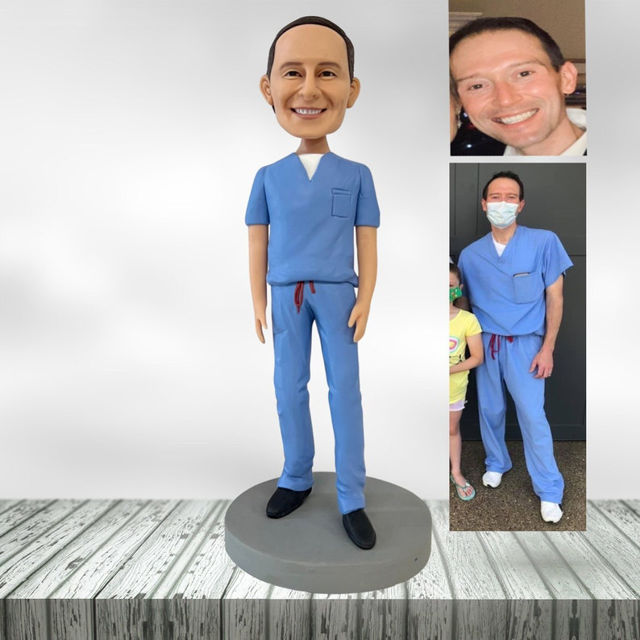 Picture of Custom Bobbleheads: Doctor Light Blue Scrubs | Personalized Bobbleheads for the Special Someone as a Unique Gift Idea｜Best Gift Ideas for Birthday, Christmas, Thanksgiving etc.