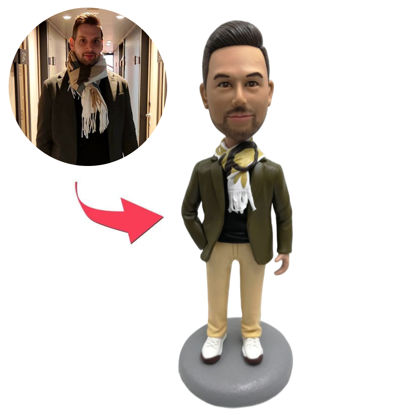 Picture of Custom Bobbleheads:  Fashion Man With Scarf | Personalized Bobbleheads for the Special Someone as a Unique Gift Idea｜Best Gift Idea for Birthday, Christmas, Thanksgiving etc.