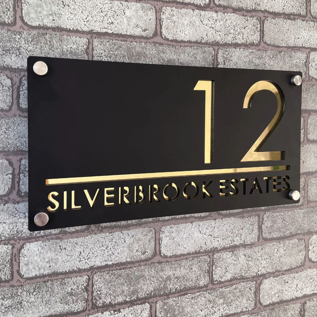 Picture of Custom House Sign with solar light - 3D Laser Acrylic Door Number Sign Plaque - Housewarming Gift