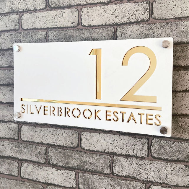 Picture of Custom House Sign with solar light - 3D Laser Acrylic Door Number Sign Plaque - Housewarming Gift