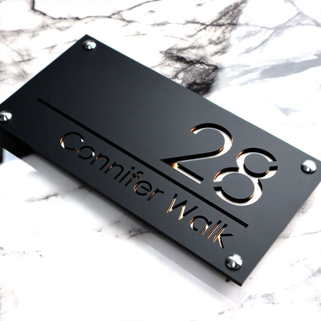 Picture of Custom House Sign with solar light - 3D Laser Acrylic Door Number Sign Plaque - Housewarming Gift