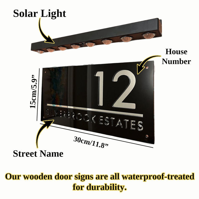 Picture of Custom House Sign with solar light - 3D Laser Acrylic Door Number Sign Plaque - Housewarming Gift