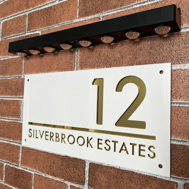 Picture of Custom House Sign with solar light - 3D Laser Acrylic Door Number Sign Plaque - Housewarming Gift