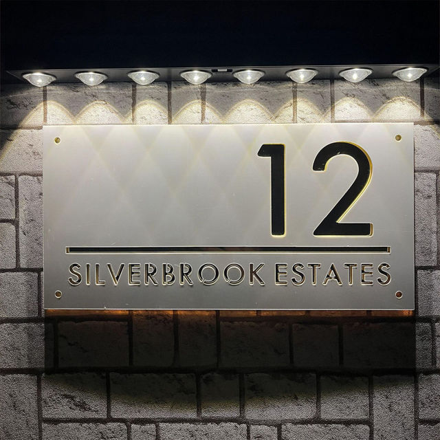Picture of Custom House Sign with solar light - 3D Laser Acrylic Door Number Sign Plaque - Housewarming Gift