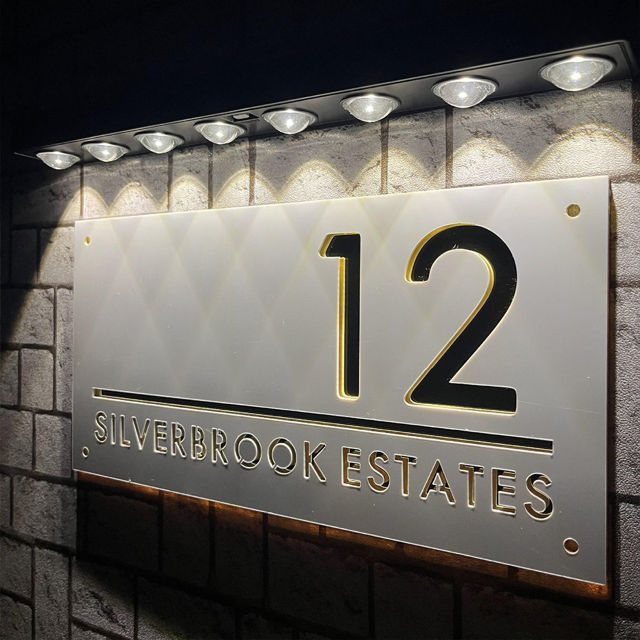 Picture of Custom House Sign with solar light - 3D Laser Acrylic Door Number Sign Plaque - Housewarming Gift